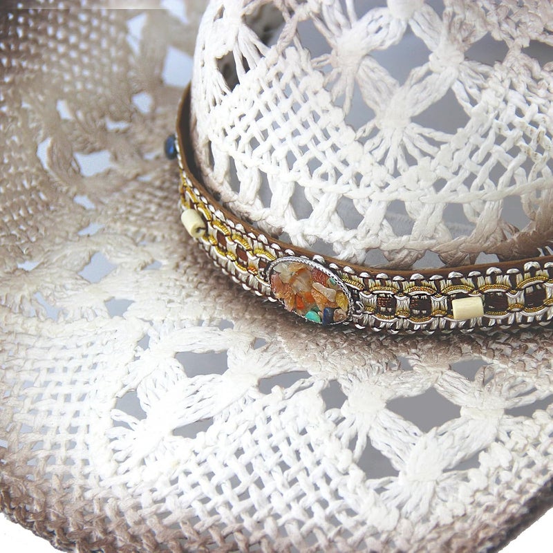 Foeran Men's Women's Straw Cowboy Hat Cowgirl Woven Sun Hat Western Cowboy Hat Two Decorative Bands - Image 4
